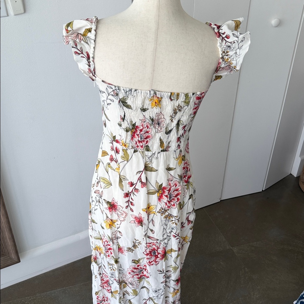 Floral Off-Shoulder Maxi Dress - White with Pink & Green Floral Print - Picture 5 of 6